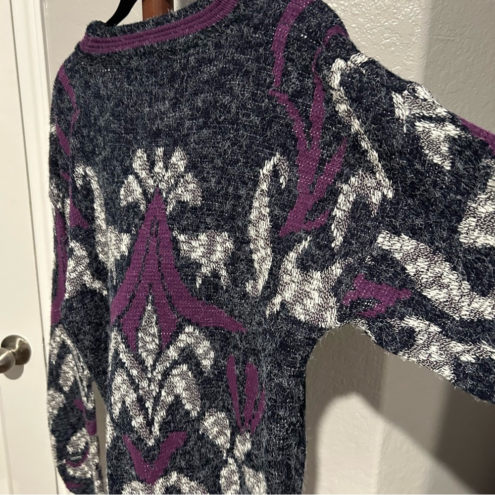 Vintage 80’s Zeppelin Grey & Purple Grandpa Sweater Size M |D60 - Picture 5 of 8